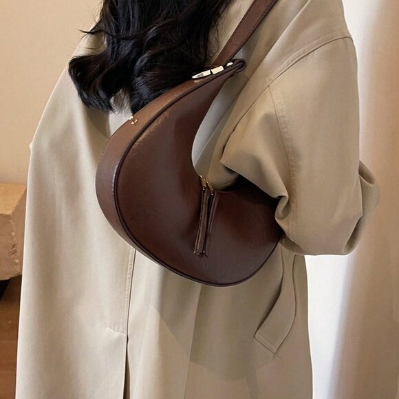 Coffee Brown Elegant Women's Textured Soft Leather Bag - Picture 3 of 8